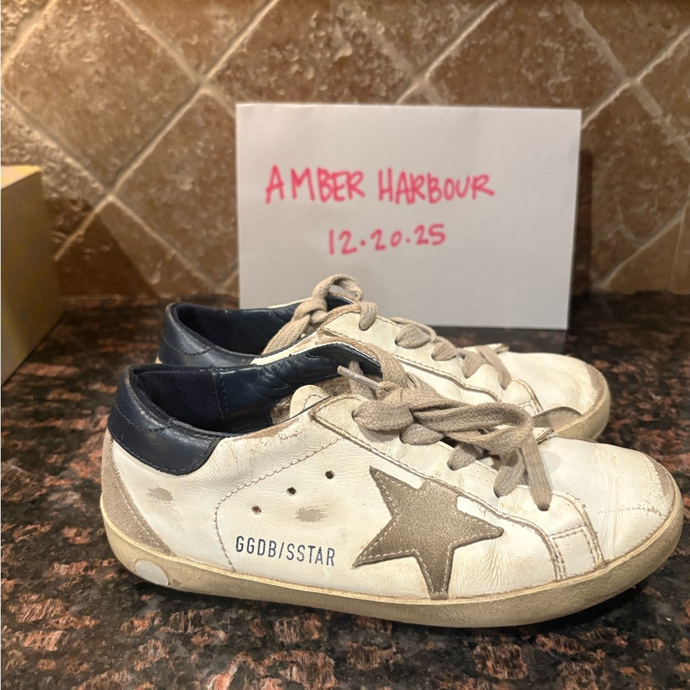 Golden Goose Kids White and Navy Sneakers